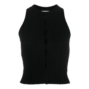 Cotton Citizen High Neck Sleeveless Ribbed Cutout Knitted Tank Top Black XS